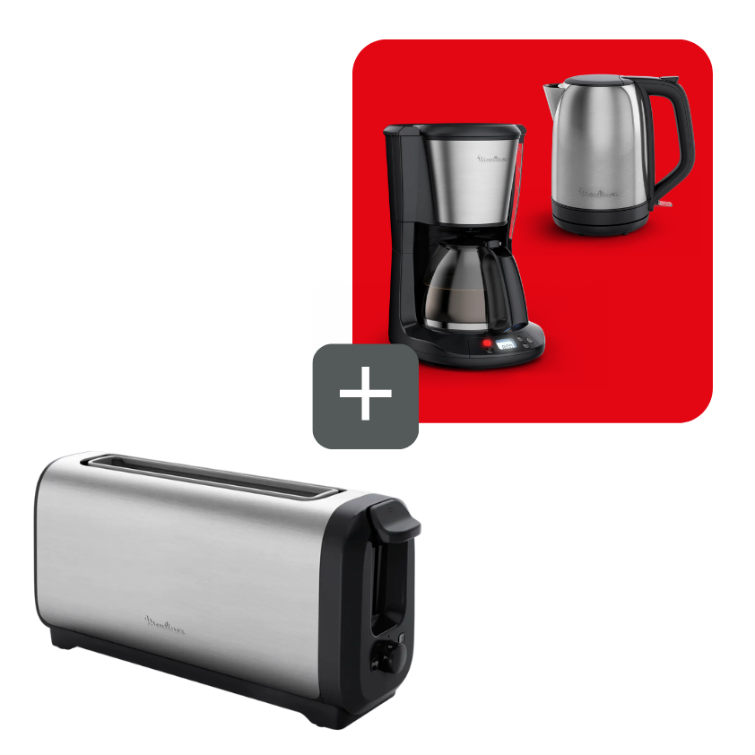 Moulinex Promo Pack Desayuno Subito 5: Tostadora + Hervidor + Cafetra de filtro